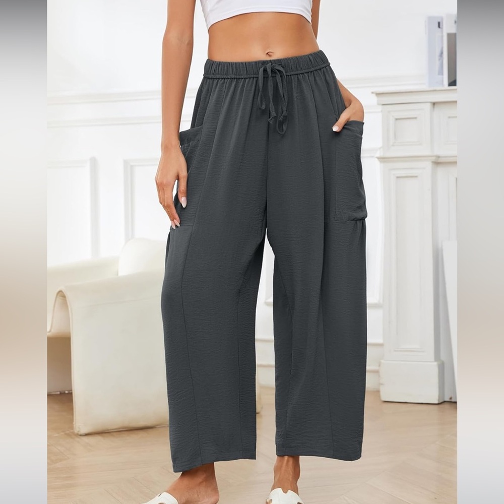 new! Flygo gray loose/drapey wide leg flowy pants with cargo pockets, size small - Picture 8 of 9
